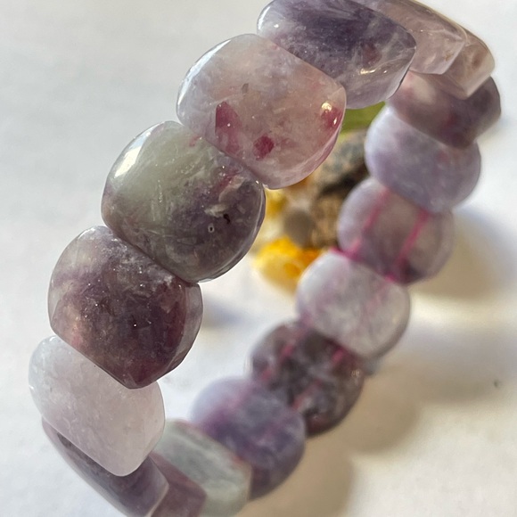 Natural Unicorn Stone Soft Bangle Bracelet Purple Lepidolite Crystal Gemstone - Picture 4 of 6